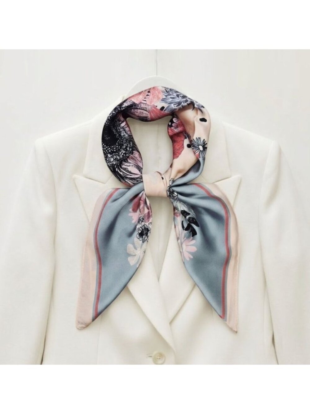 Silky Floral Wreath Square Scarf Green Vintage Inspired Botanical Print headband